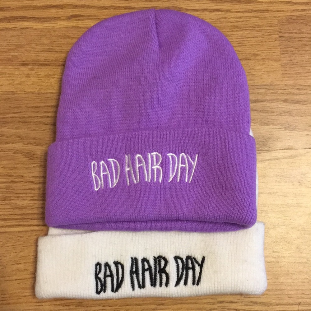 Bad Hair Day: purple and white hats!!!